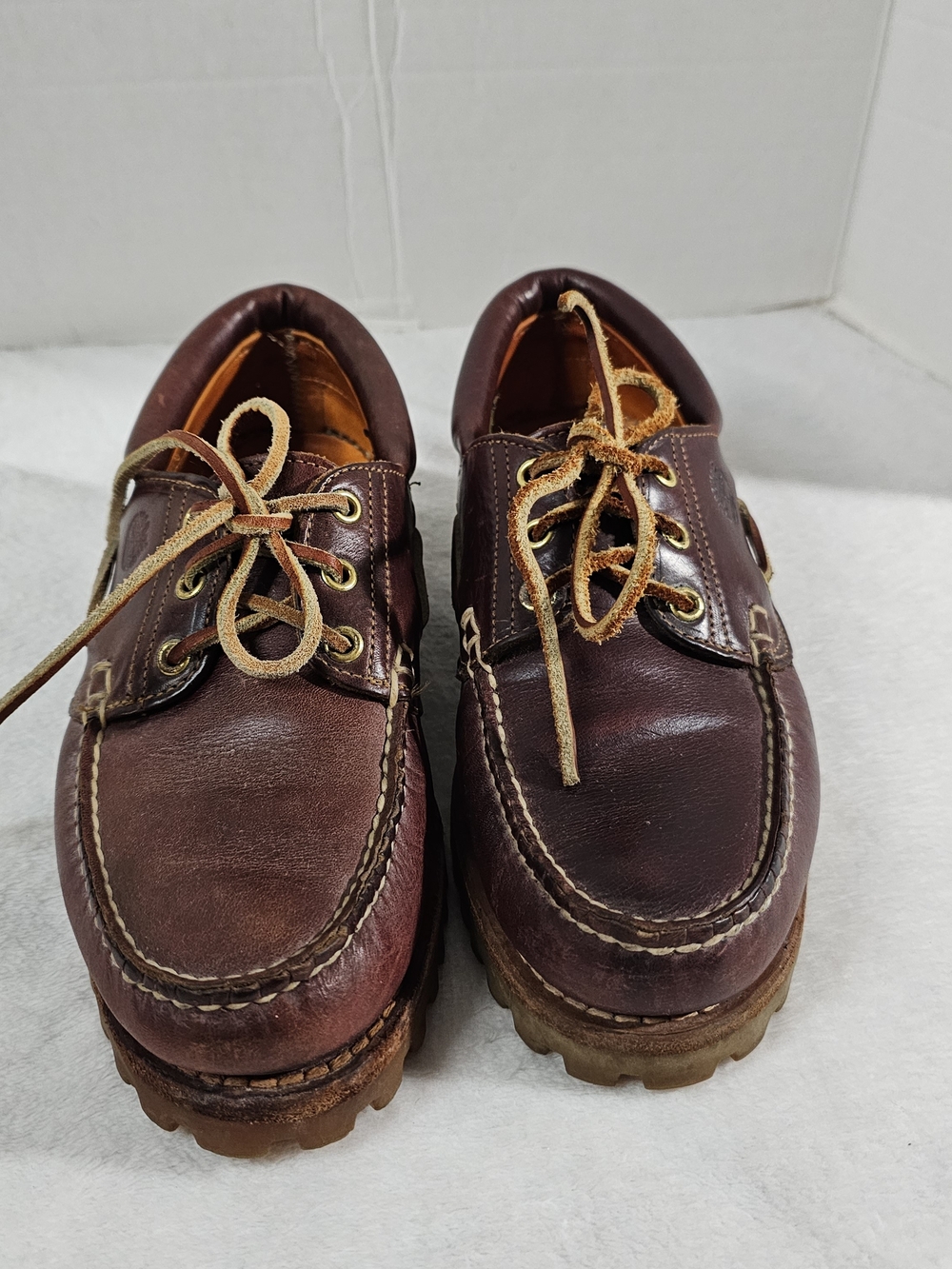 Timberland Men's 50009 Dark Brown Leather Boat Shoes with Tan Laces